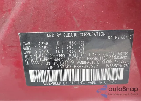 2017 Subaru Impreza 2.0I Sport from USA, damaged, VIN 4S3GKAK68H3623277